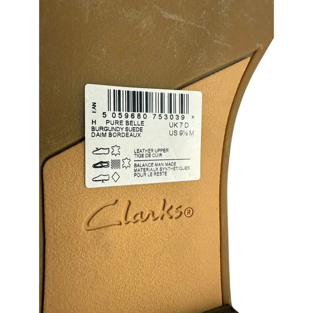 Clarks Women's Pure Belle Burgundy‎ Suede Slip On Dress Loafers Size 9.5 NWOB